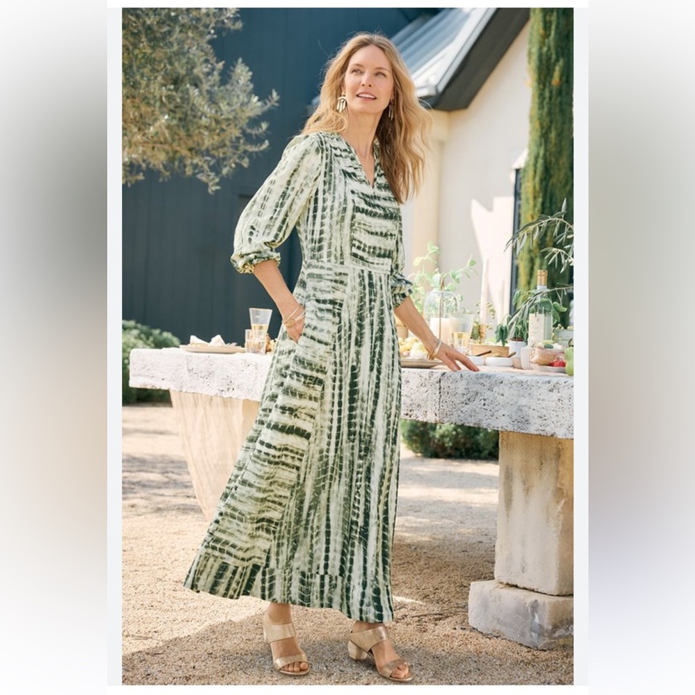 Soft Surroundings Alejandra Maxi Dress Green Tie-Dye Size 1X Spring Easter Flowy